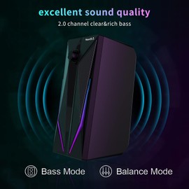 FANEVER Computer Speakers, PC Speaker for Desktop with RGB Lighting 2.0 Stereo Bass Sound, Easy Volume Control, USB Powered and 3.5mm Aux-in for PC, Laptop, Tablet (M200)