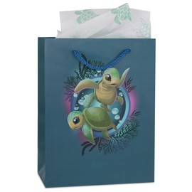 DolliBu Sea Turtle Large Gift Bags with Tissue Paper, 12 Pc Set - Turtle Big Gift Wrap Bags with Handles and Turtle Tissue Paper for Holiday, Birthday, Party Favor Gift Bags - 13 Inch, 12 Pack