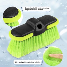 Car Wash Brush with Soft Bristles & Protective Bumper - Gentle on Paint, Compatible with Poles, Perfect for Cars, Trucks, RVs, Boats, Decks, and More (Green)