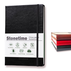 Stone Paper Notebook for Women Men, A5 Waterproof Notebook Hardcover Executive Journal, Ruled Notebooks for Writing, Business, Work ＆ School, 160 Pages Notebook (Black)