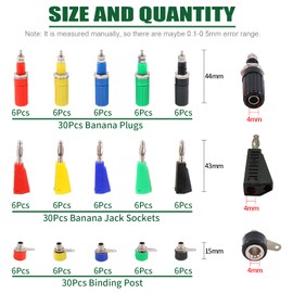 Keadic 90Pcs 5 Color 4MM Banana Plug Banana Jack Socket Binding Post Assortment Kit Respectively for Testing Probes Binding Post Jack Soldering for Speaker Banana Plug Test Probe Connector