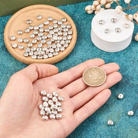 KISSITTY 100pcs Tibetan Style Letter Beads Antique Silver Alphabet Spacer Beads Oval with Vowel Letter Metal Loose Beads for DIY Name Necklaces Earrings Bracelets Jewelry Making for Women Men