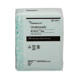 Cardinal Health Wings Underpads, 10 Count, 30 x 36-inch, Beige Backsheet, Polypropylene, Leak-Resistant, Absorbent, Protective