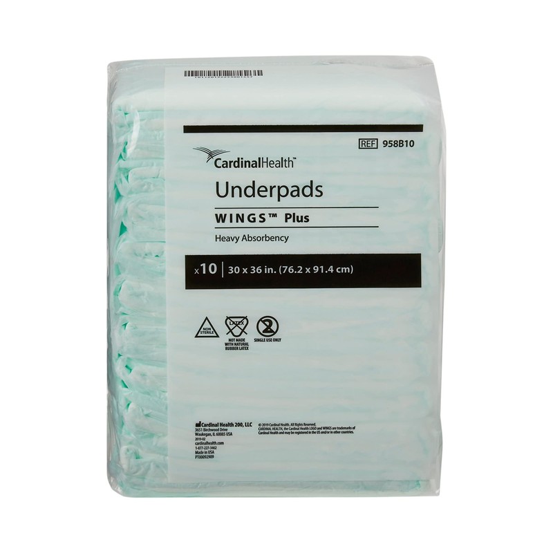 Cardinal Health Wings Underpads, 10 Count, 30 x 36-inch, Beige