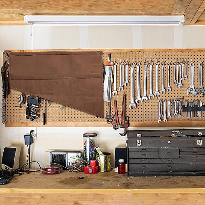 GiantGo Heavy Duty Waxed Canvas Tool Roll Bag with 16