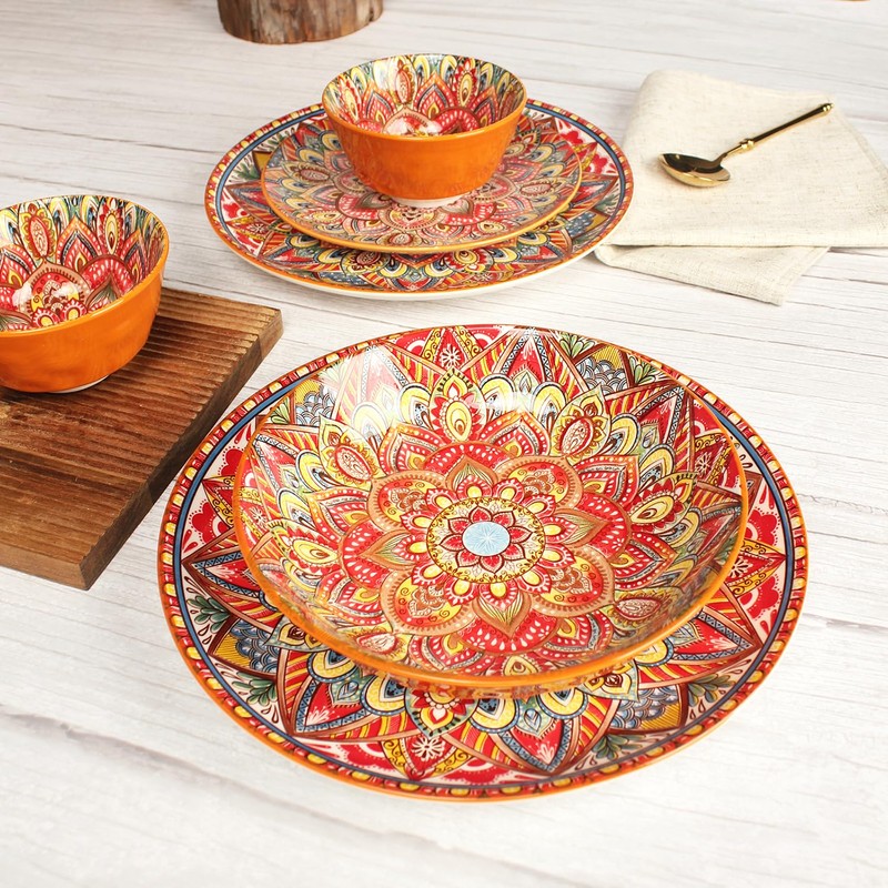 YA JU Mandala Dinnerware Sets (12 Pcs) Serves 4, Buffet