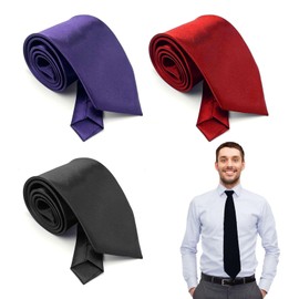 TUONYIS 3 Packs Men Ties, Solid Color Tie, Formal Necktie, Classic Formal Business Necktie for Men, Men's Solid Satin Neck Tie for Business Work Wedding Party, 8cm (Black,Red,Purple)