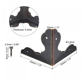 sourcing map 33x33x33mm Metal Box Corner Protectors Edge Guard Iron Bronze Tone 12pcs