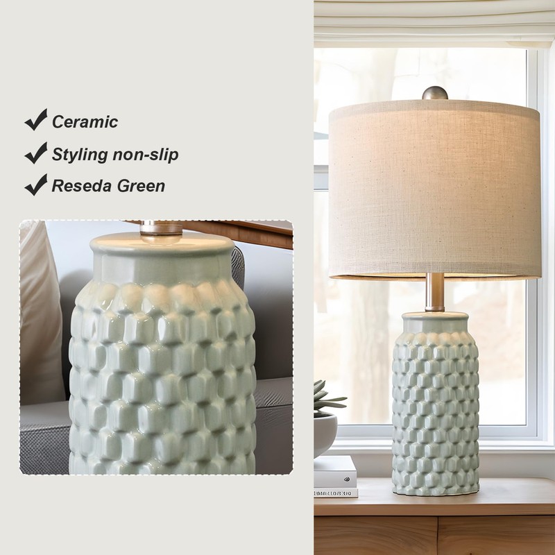 USumkky 20.5 inches Modern Ceramic Green Bedside Lamp Set of