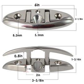VEITHI 316 Stainless Steel Boat Folding Cleat 6 inch, Flip up Dock Cleat for Deck and Boat, Boat Tie Down Cleats Dock Cleats Folding Cleat Rope Cleat Pop Up Cleat Boat Cleats with Fasteners (2 Pack)