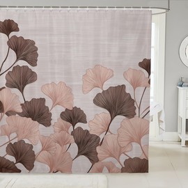 Ginkgo - Cortinas de ducha con hojas botánicas naturales, para niños, niñas, adultos, plantas, rústico, color rosa, clásico, impermeables, 12 ganchos, 182 cm de ancho x 182 cm de largo