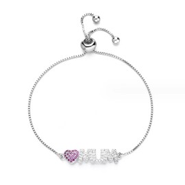 Unbranded Cubic Zirconia MUM" Heart Adjustable Bolo Bracelet in Fine Silver Plated Box PE3