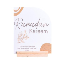 Wood Eid Ramadan Mubarak Sign - Laser Cut Ramadan Wood & Acrylic Sign - Ramadan Wooden Table Topper Centerpiece Decorations - Eid Decorations - Happy Eid Mubarak Party Signs Table Décor