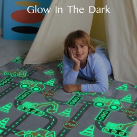 Joiedomi Glow in The Dark Blanket - Construction Gifts for Girls Boys Age 2 3 4 5 6 7 8 9 10 11 12 Year Old - Soft Cozy Flannel Kids Throw Blanket - Birthday Bedroom Decor 50"×60"