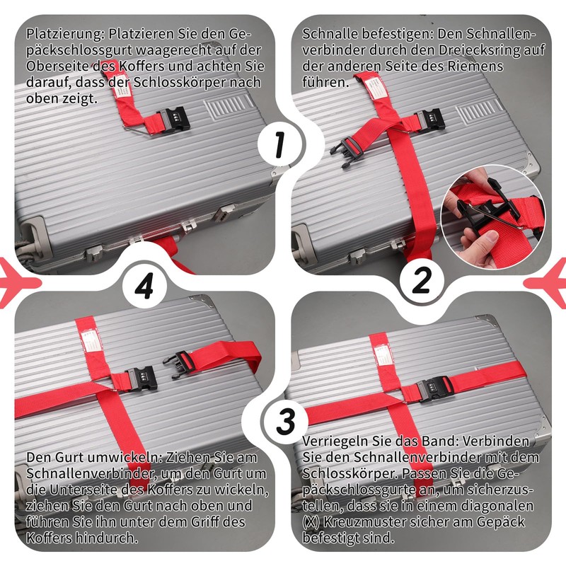 Cross Suitcase Strap with Combination Lock, Eye-catching Suitcase Strap with