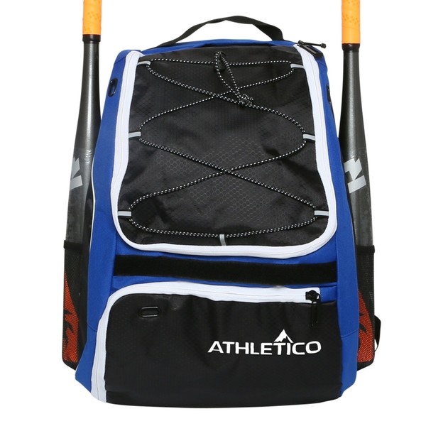 Athletico Baseball Bat Bag - Backpack for Baseball, T-Ball & Softball Equipment & Gear for Youth and Adults | Holds Bat, Helmet, Glove, & Shoes | Separate Shoe Compartment & Fence Hook (Blue)