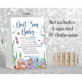Don't Say Baby Game, Ocean Under The Sea Baby Shower Game Include Baby Shower Sign and 50 Pcs Mini Clothespins, Gender Neutral Baby Shower Decoration, Party Favors Supplies-LF32