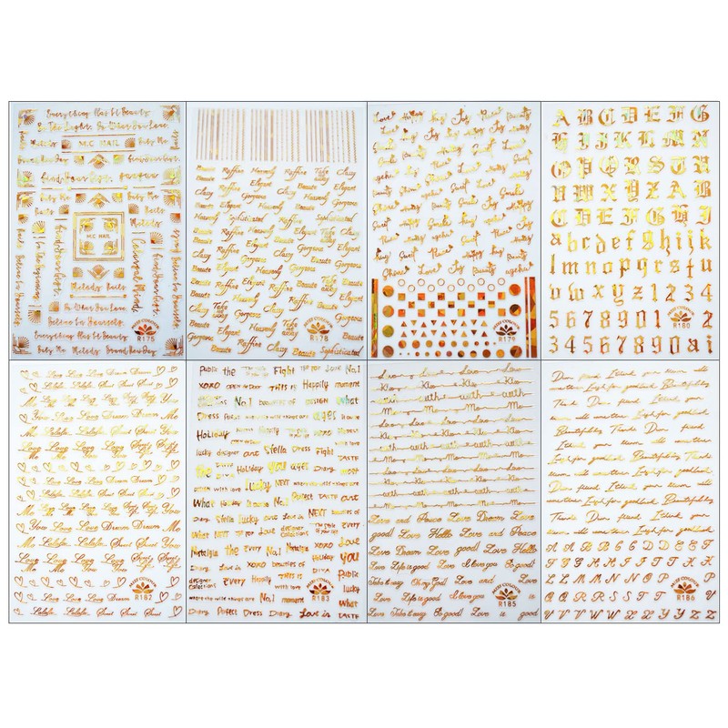 LANODO Nail Stickers, 8 Pieces, Alphabet, 3D, English Letters, English,