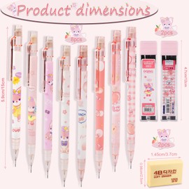 WACH AUF 8 Pieces Mechanical Pencil Set Propelling Cute Pencils with Erasers 2 boxes 2B Lead Refills, 2 Rubbers Pastel Automatic Pencil for Students Writing Skeching Drawing