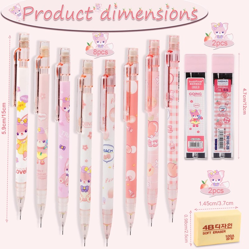 WACH AUF 8 Pieces Mechanical Pencil Set Propelling Cute Pencils