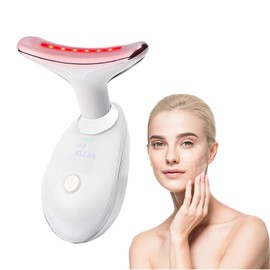 Gesichtsmassagegerät, Gesichts-Rotlicht-Therapie, 3 Modi 45°C Anti-Falten-Gesichtsmassagegerät für Hautstraffung und Halsstraffung,7 Farbige LED-Modi, EMS-Therapie-Massage-Heizgerät