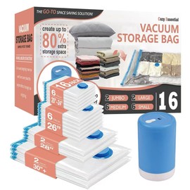 16 Pack Travel Vacuum Storage Bags with Rechargeable Wireless Electric Pump for Luggage, Suitcase, Carry-on Size Vacuum Seal Compression Space Saver Bags for Clothes and Clothing Travel