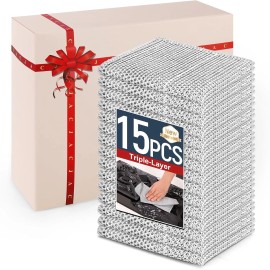 CJACJA 15 Pack 3-Layer Non-Scratch Dish Cloths Steel Wool Scrubber Rags Pans & Cookware