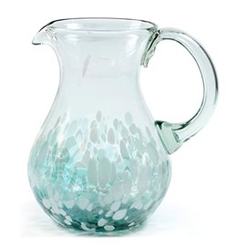 HANDMADE CON AMOR – 80 oz Hand Blown Mexican Pitcher - Ocean Blue Confetti