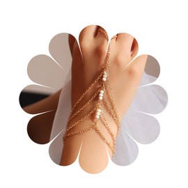 Aneneiceera Boho Layered Chain Bracelet Finger Chain White Bead Link Wrist Chain Harness Hand Chain Gold Layered Slave Bracelet Vintage Multi-layer Bracelet Jewellery for Women Girls