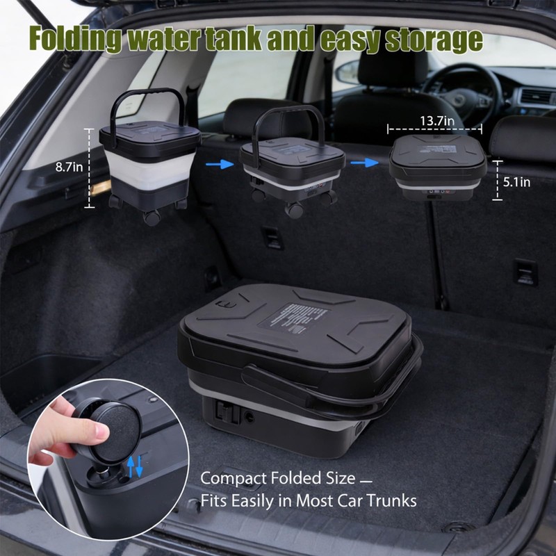 Portable Cordless Washer with 3.4Gal Tank, Foldable Design for Car