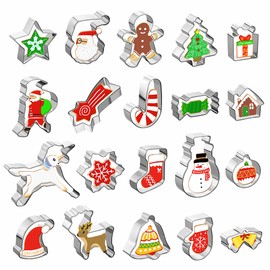 GWHOLE Set of 20 Stainless Steel Christmas Cookie Cutters Sandy Cookie Cutters in Santa Claus, Unicorn, Snowflake, Christmas Tree