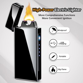 RSBYE Electric Lighter Flame, Windproof Lighter Plasma-Flame Arc Lighter Rechargeable USB Lighter Flame Lighter with Battery Indicator (Black)