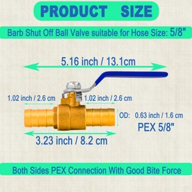 Brass 4-Pack Hose Barb Ball Valve 5/8" Heater Hose Shut Off PEX Valve with Stainless Steel Clamps - High Temperature Resistance, Fluid Control for Water, Oil, Gas, Fuel Systems (4-Pack 5/8'' Valve)