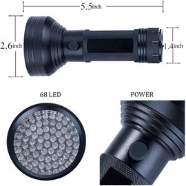 LudoPam UV Black Light Flashlight, Super Bright 68 LED Best Pet Dog Cat Urine Detector Light Flashlight for Pet Urine Stains, UV Blacklight Flashlight for Bed Bugs Scorpions, Home Hotel