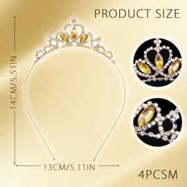 XNIVUIS Pack of 4 Golden Princess Crown, Princess Crown Crystal, Tiara Rhinestone Birthday Crown, Tiara Rhinestone Headband Hair Accessories for Women Girls Wedding Prom Party Costume (Gold)