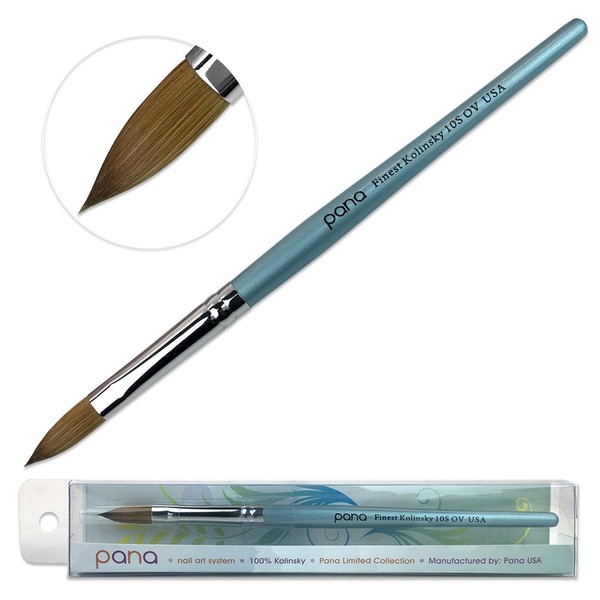 Pana USA Acrylic Nail Brush100% Pure Kolinsky Hair New Teal Wood Handle with Silver Ferrule Oval Crimped Shaped Style (Size # 10)