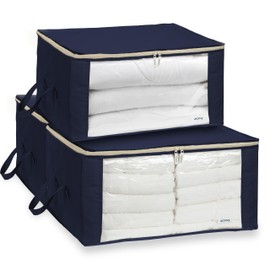 4CONVY Solid, Foldable Clothes Storage Box with Zipper - [2024 UPGRADED MATERIAL] Storage Bag for Duvets, Clothes, Bedding - Storage Box for Clothes with Window without Metal Frame…