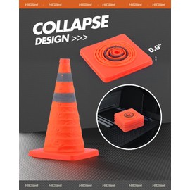 HiGiant [4 Pack] Collapsible Traffic Safety Cones 18'' inch, Orange Pop-up Cones with Reflective Collar, Caution Cones for Road Driving Practice and Parking Lot