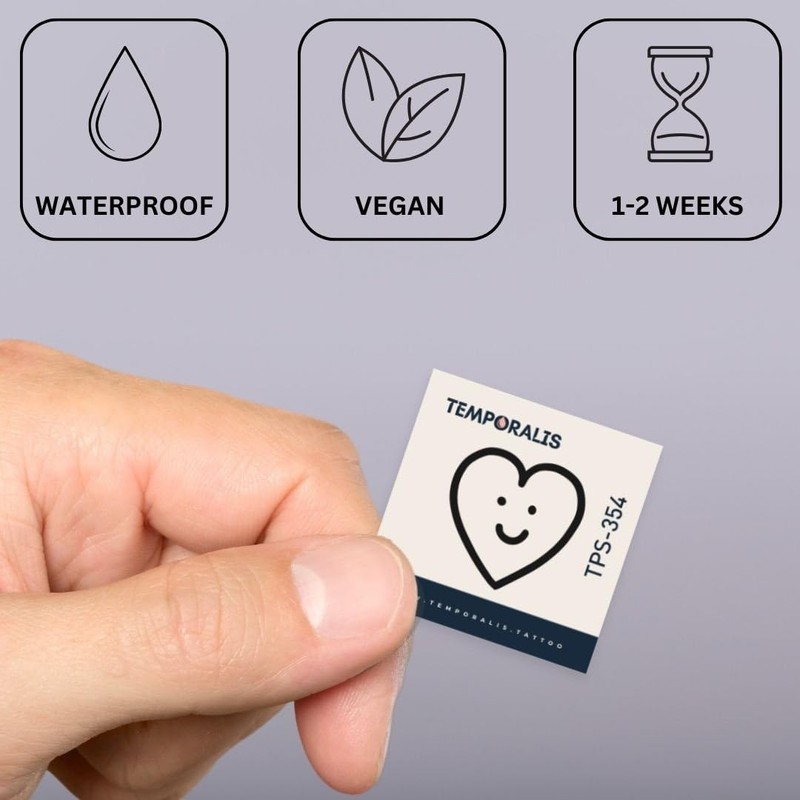 Temporalis® Heart Tattoo Temporary Vegan Waterproof EU Cosmetic Lasts 1