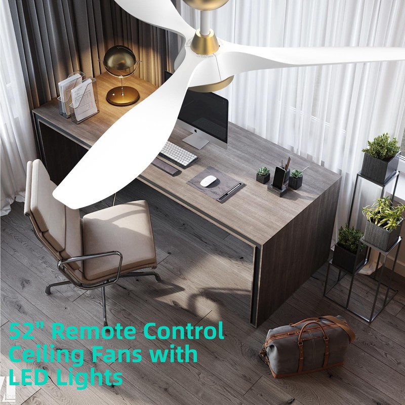 Roomratv Ceiling Fans with Lights,Large Airflow 52inch Modern Ceiling Fan
