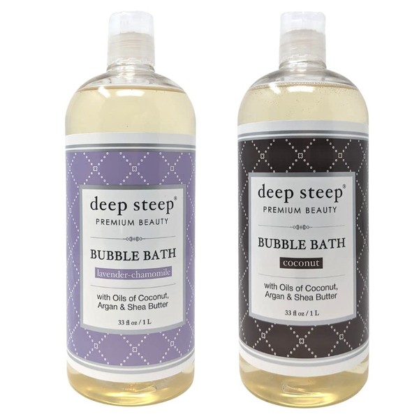 Deep Steep Classic Bubble Bath Lathering Lavender Chamomile and Coconut Variety Bundle Pack of 2, 33.8 Ounce (Pack of 2)