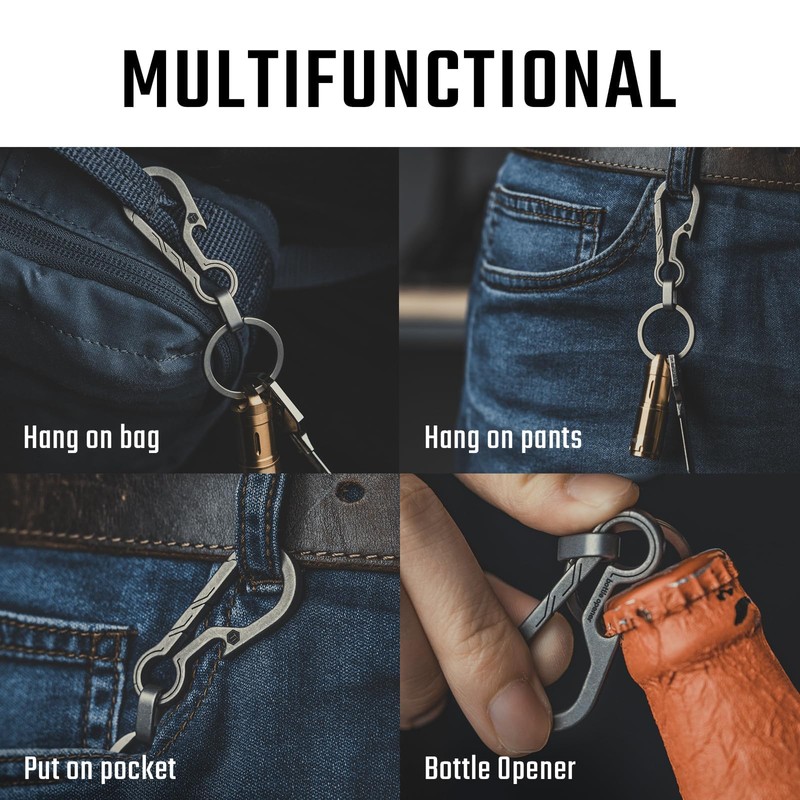 KeyUnity Titanium 2 in 1 EDC Keychain Clip Multitool, Carabiner