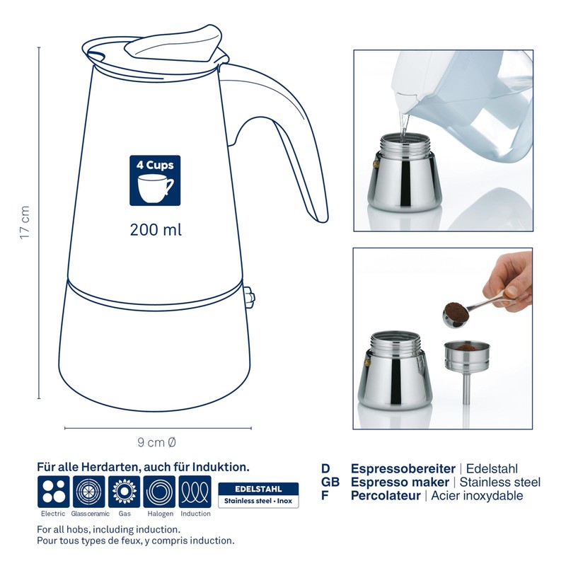 kela Ferrara Espresso Maker Induction Espresso Machine for 4 Cups