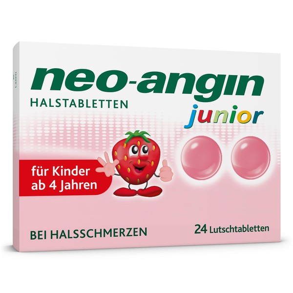 neo-angin Junior Throat Tablets with Delicious Strawberry Flavour | Relieve Sore Throat & Soothe Irritated Mucous | for Children from 4 Years | with Icelandic Moss | 24 Lozenges