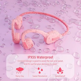 Kids Bone Conduction Headphones,Open Ear Headphones Bluetooth 5.2, Kids Wireless Headphones Waterproof IPX5,Sweat Splash Proof, Comes with 8G Memory 10 Hrs Music Play (Pink)
