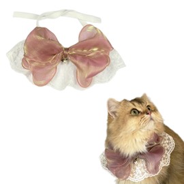 Organza Bow Cat Collar, Pearl Pendant, Organza Fabric Bowknot with Lace,Adjustable Pet Collars, Ethereal Decoration, Kitten Necklace Accessories for Small Medium Large Girl and Boy Cats and Dogs,PK XS