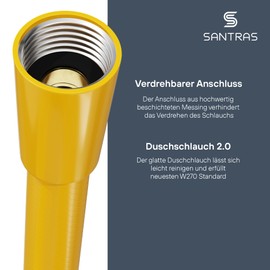 SANTRAS® Premium Shower Hose Yellow 1.50 m with Flow Limiter - Particularly Flexible Shower Hose Made of Easy Clean Material Made in Germany
