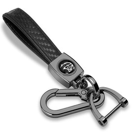 iPick Image for Dodge SRT Hellcat Logo in Black on Real Carbon Fiber Loop-Strap Dark Gunmetal Hook Key Chain