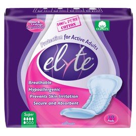 Organyc Elyte 100% Pure Cotton Bladder Control Pads, Sensitive Skin Safe, Super, 30 Count