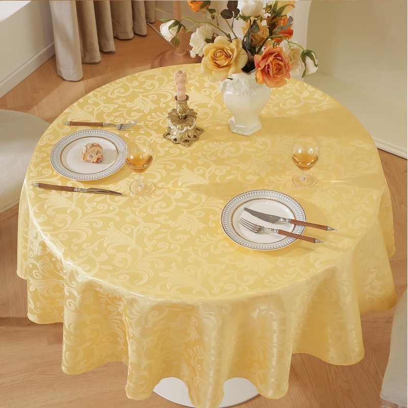 meioro Washable Tablecloth, Round Damask Tablecloths, Waterproof Polyester Fabric Tablecloth,